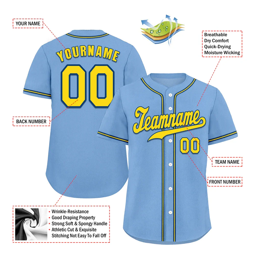Custom Aqua Classic Style Yellow Authentic Baseball Jersey - Coolcustomize