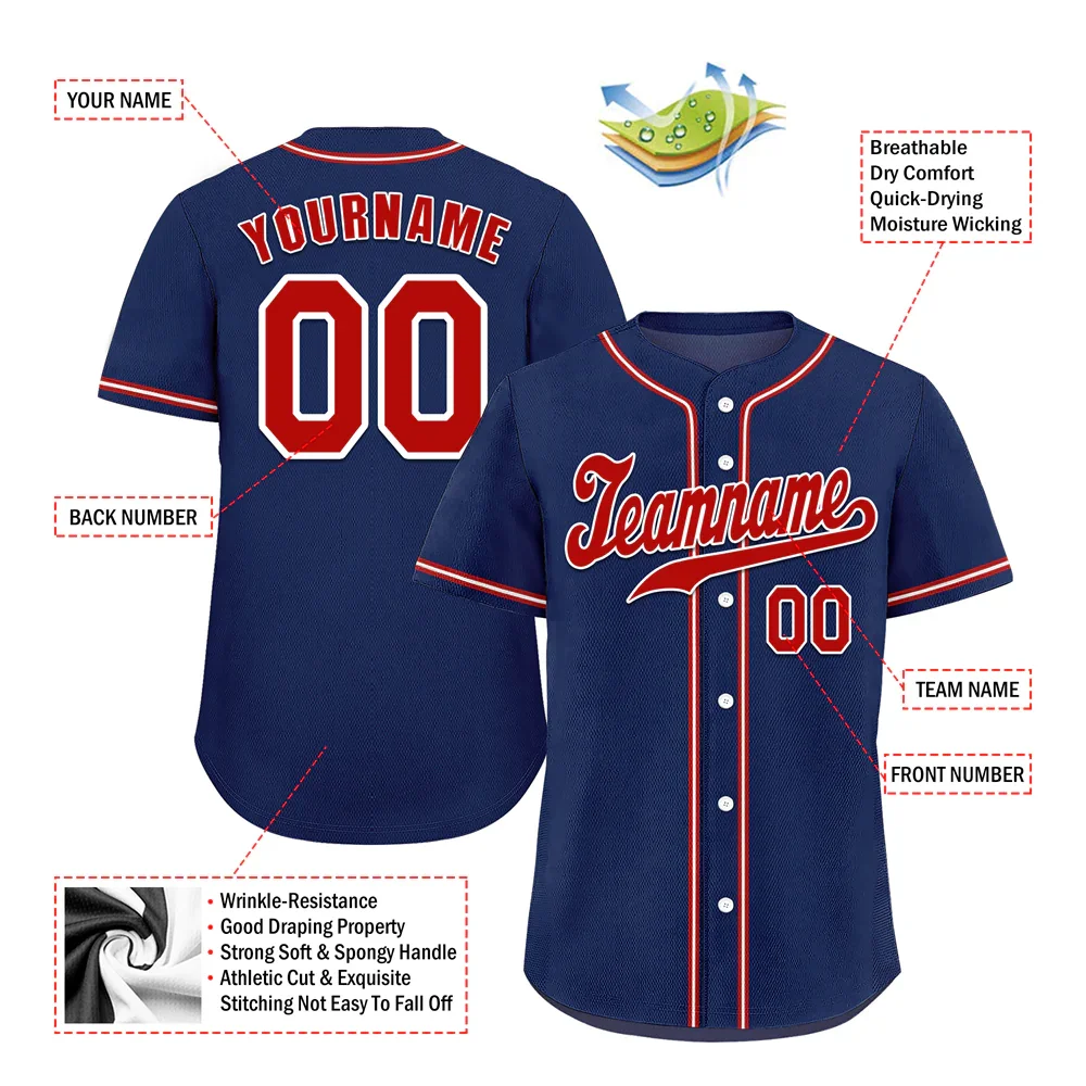 Custom Blue Classic Style Red Authentic Baseball Jersey - Coolcustomize