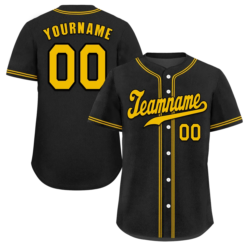 Custom Black Classic Style Yellow Authentic Baseball Jersey - Coolcustomize