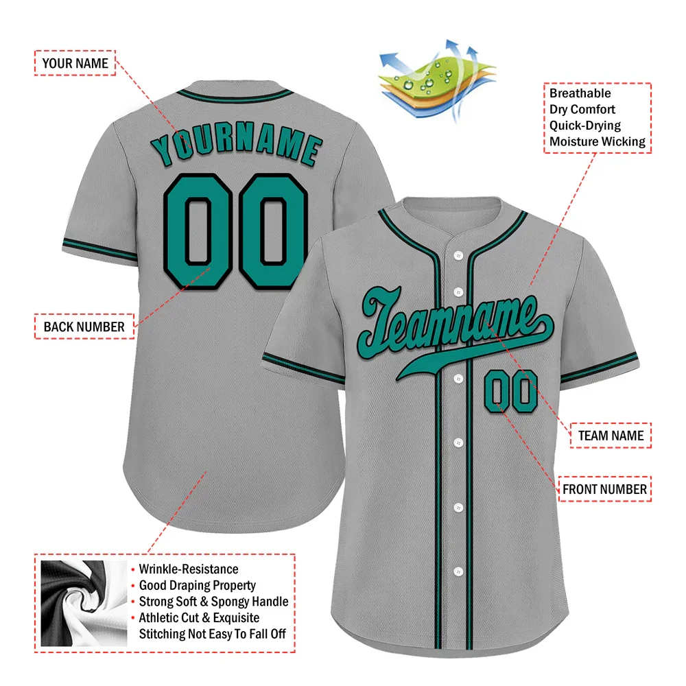 Custom Grey Classic Style Green Authentic Baseball Jersey - Coolcustomize