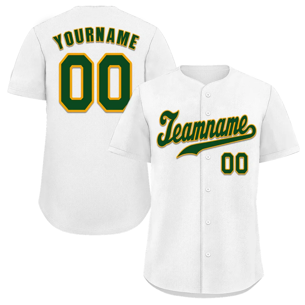 Custom White Classic Style Green Authentic Baseball Jersey - Coolcustomize