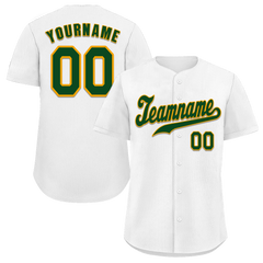 Custom White Classic Style Green Authentic Baseball Jersey