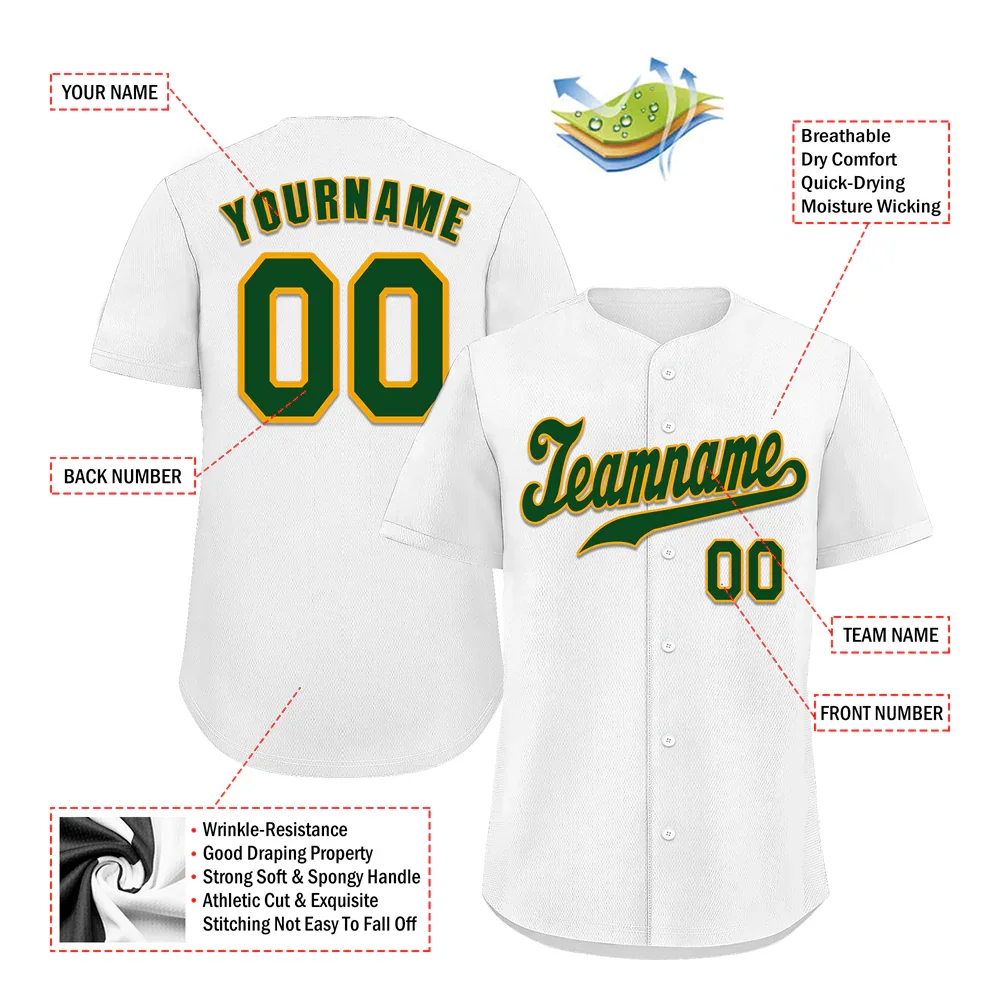 Custom White Classic Style Green Authentic Baseball Jersey - Coolcustomize