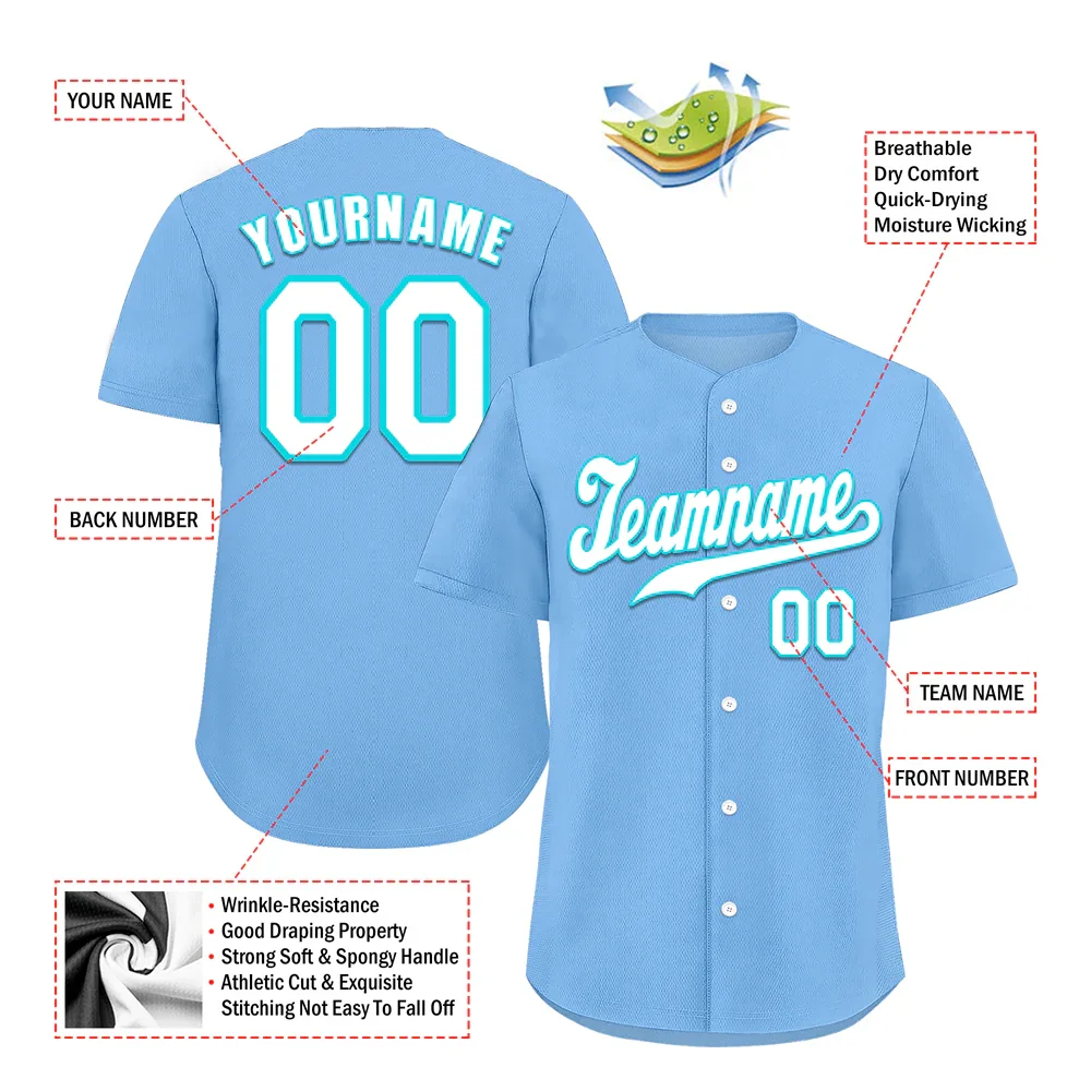 Custom Aqua Classic Style White Authentic Baseball Jersey - Coolcustomize