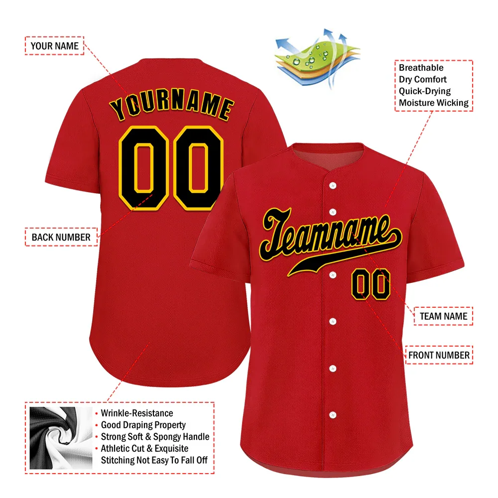 Custom Red Classic Style Black Authentic Baseball Jersey - Coolcustomize