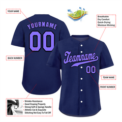 Custom Blue Classic Style Purple Authentic Baseball Jersey