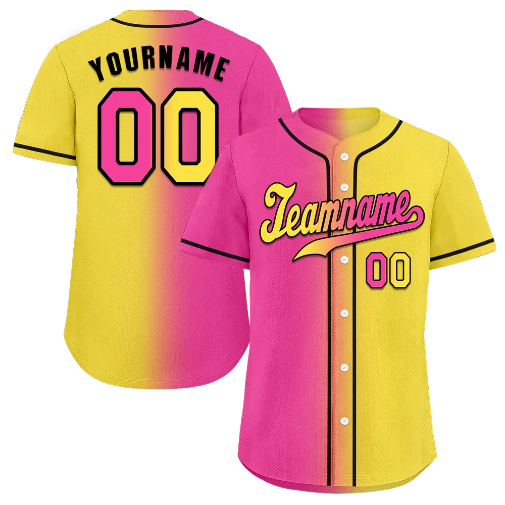 Custom Pink Yellow Gradient Fashion Yellow Authentic Baseball Jersey - Coolcustomize