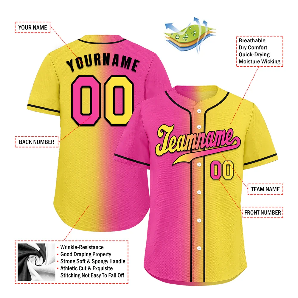 Custom Pink Yellow Gradient Fashion Yellow Authentic Baseball Jersey - Coolcustomize