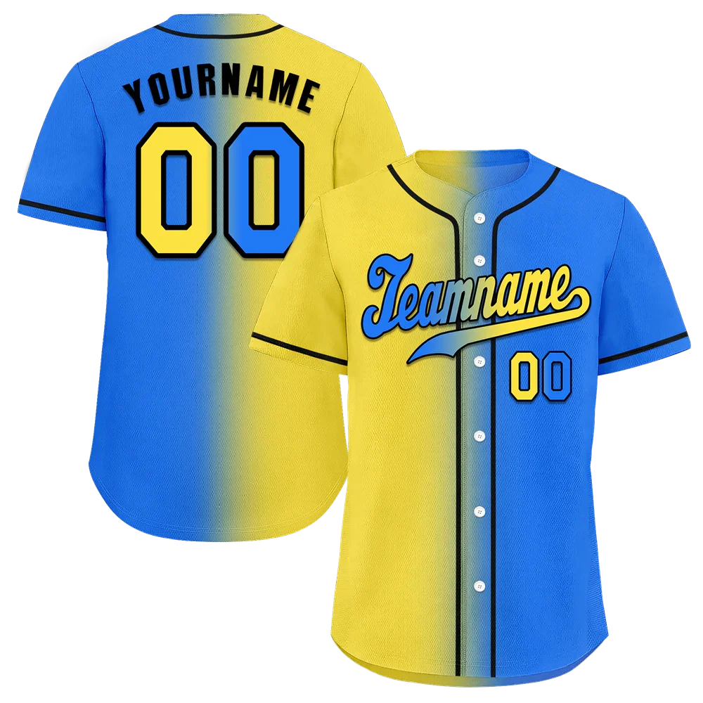 Custom Yellow Blue Gradient Fashion Blue Authentic Baseball Jersey - Coolcustomize