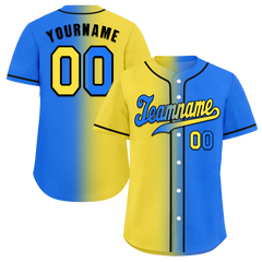 Custom Yellow Blue Gradient Fashion Blue Authentic Baseball Jersey