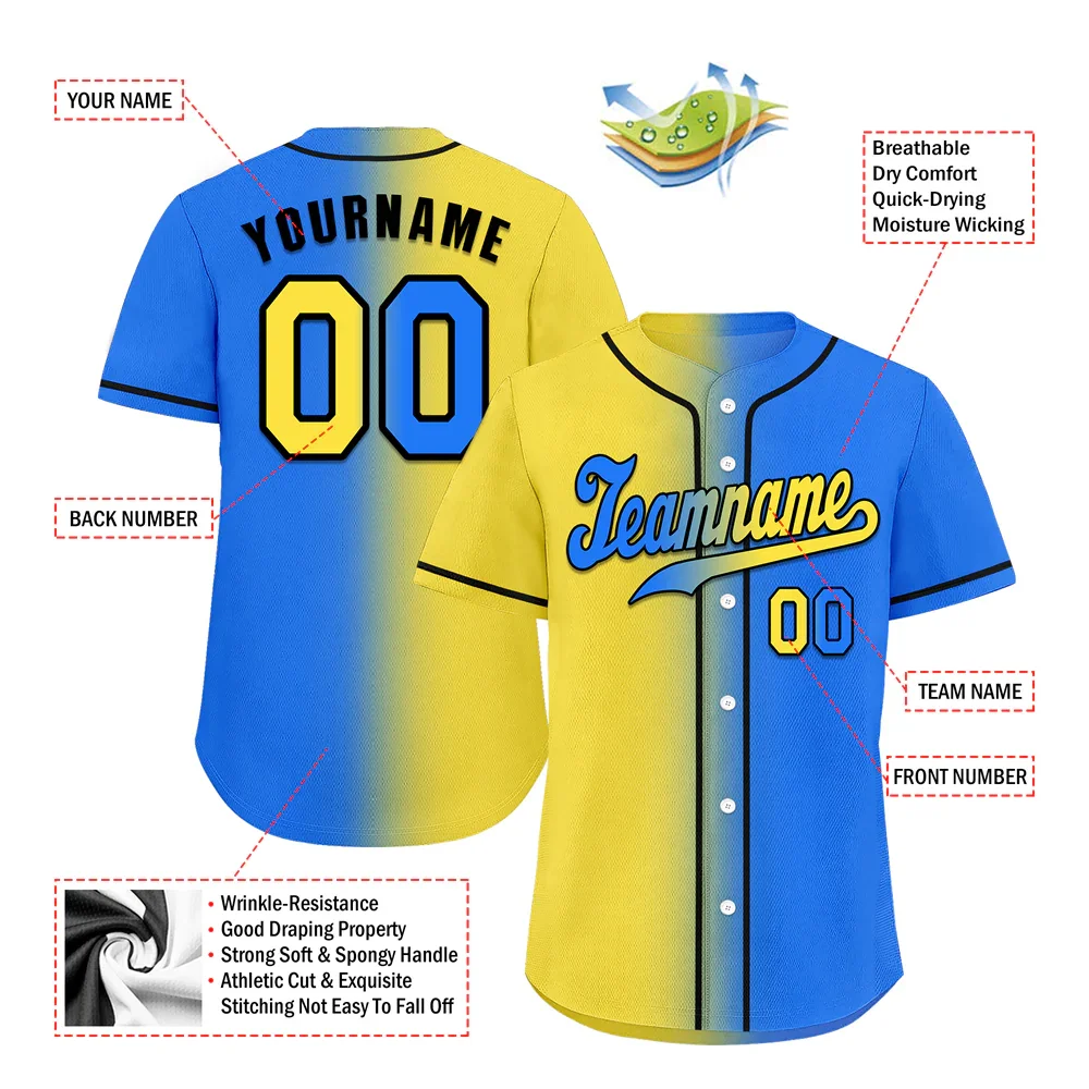 Custom Yellow Blue Gradient Fashion Blue Authentic Baseball Jersey - Coolcustomize