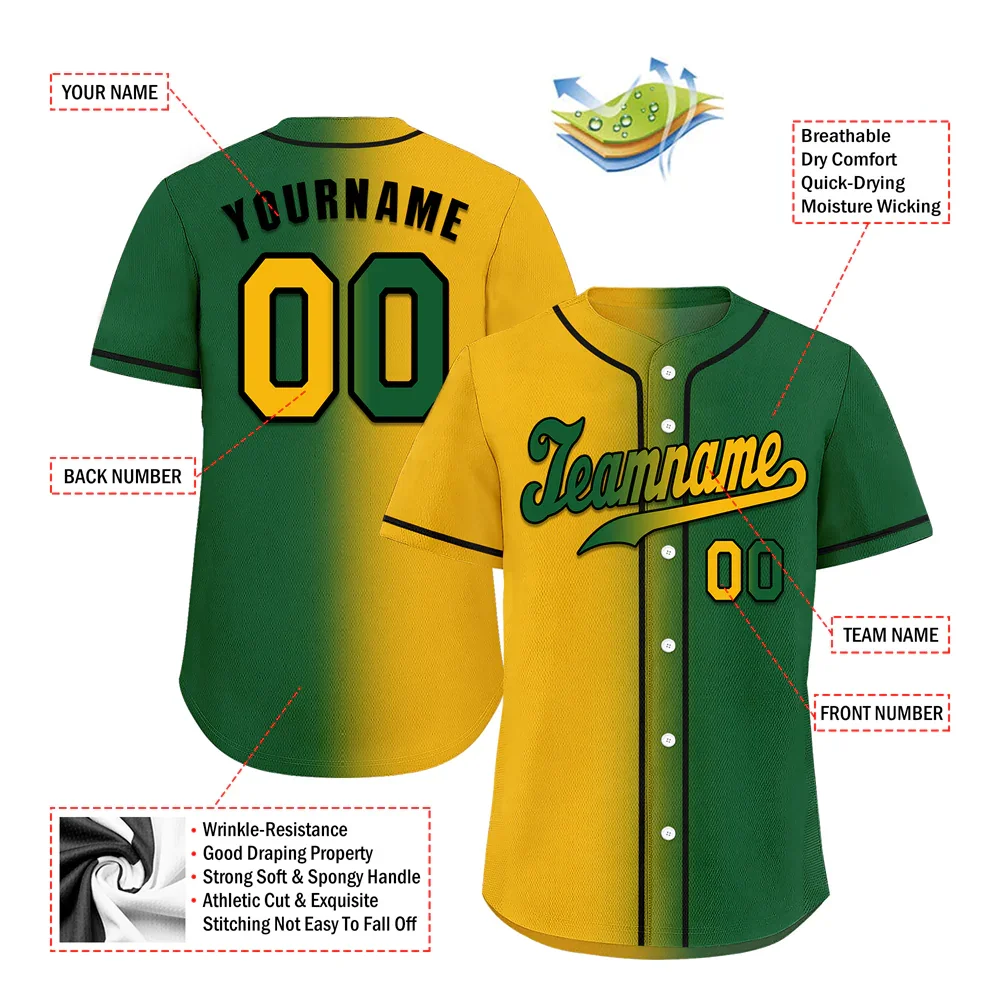 Custom Orange Green Gradient Fashion Green Authentic Baseball Jersey - Coolcustomize