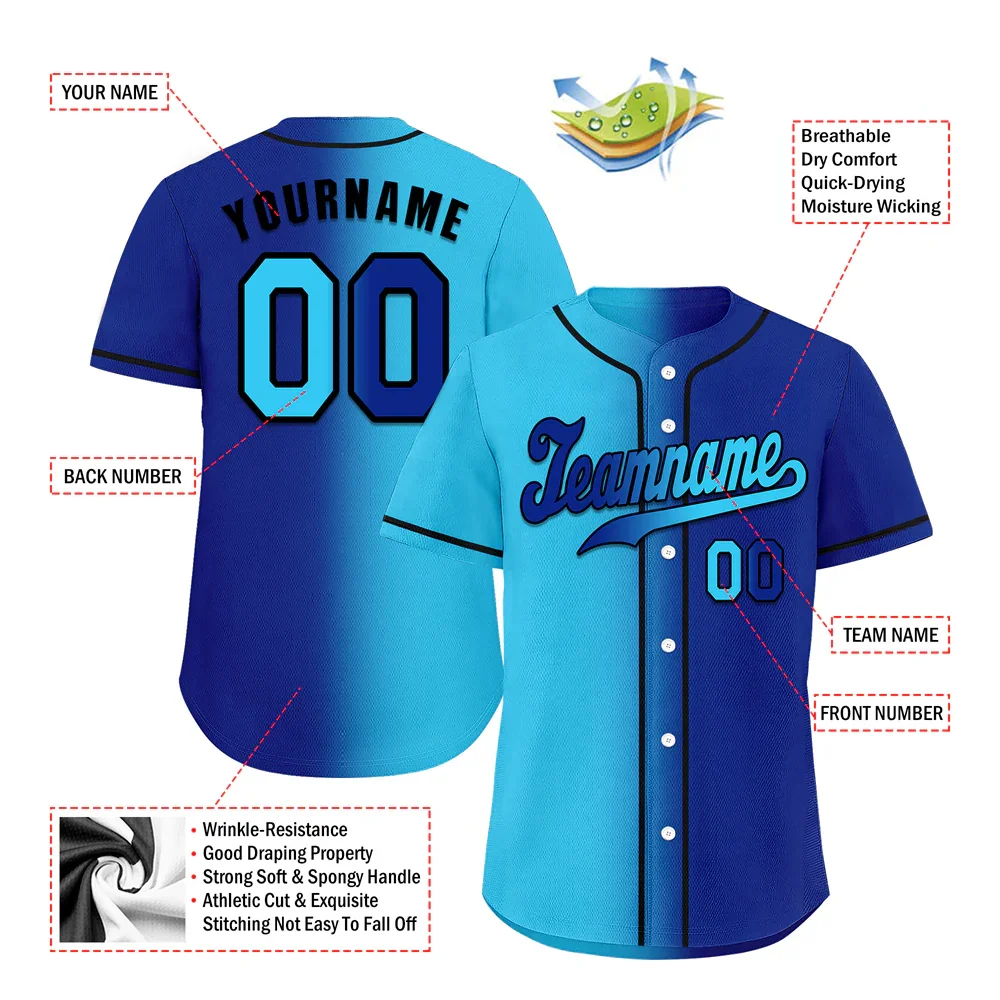 Custom Aqua Blue Gradient Fashion Blue Authentic Baseball Jersey - Coolcustomize