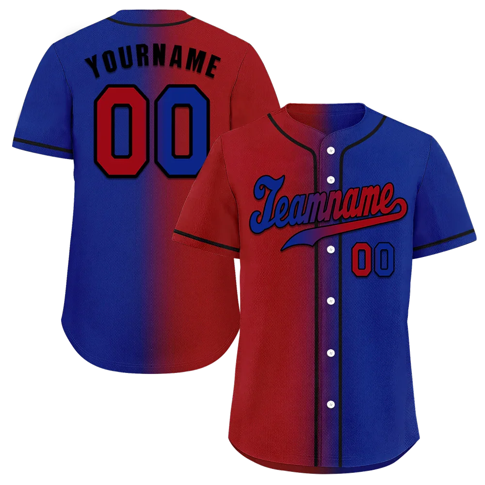 Custom Red Blue Gradient Fashion Blue Authentic Baseball Jersey - Coolcustomize