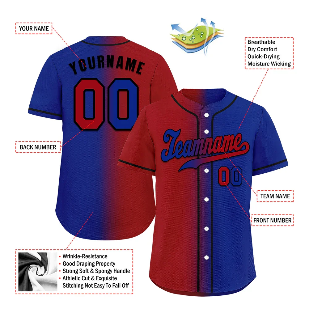 Custom Red Blue Gradient Fashion Blue Authentic Baseball Jersey - Coolcustomize