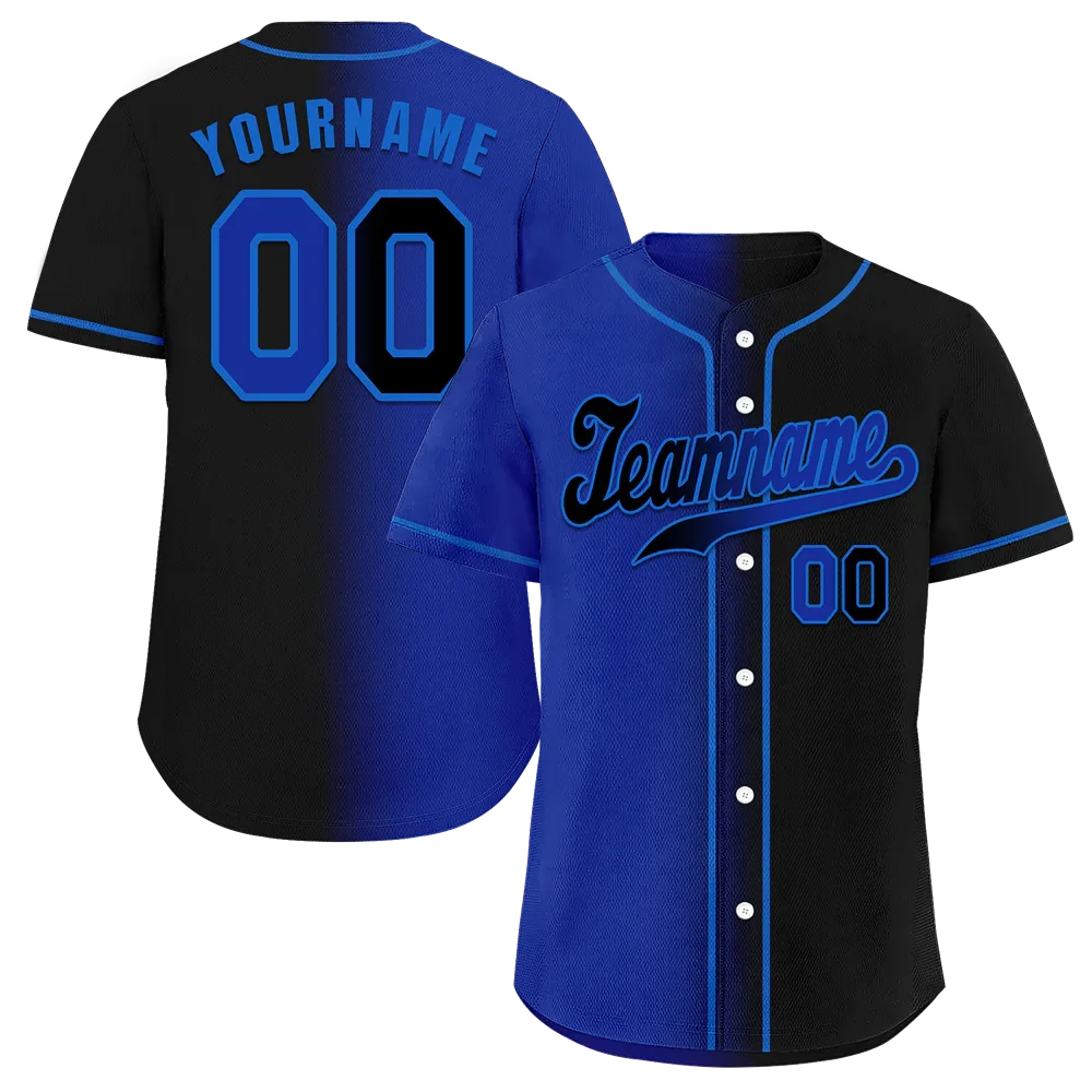 Custom Blue Black Gradient Fashion Black Authentic Baseball Jersey - Coolcustomize