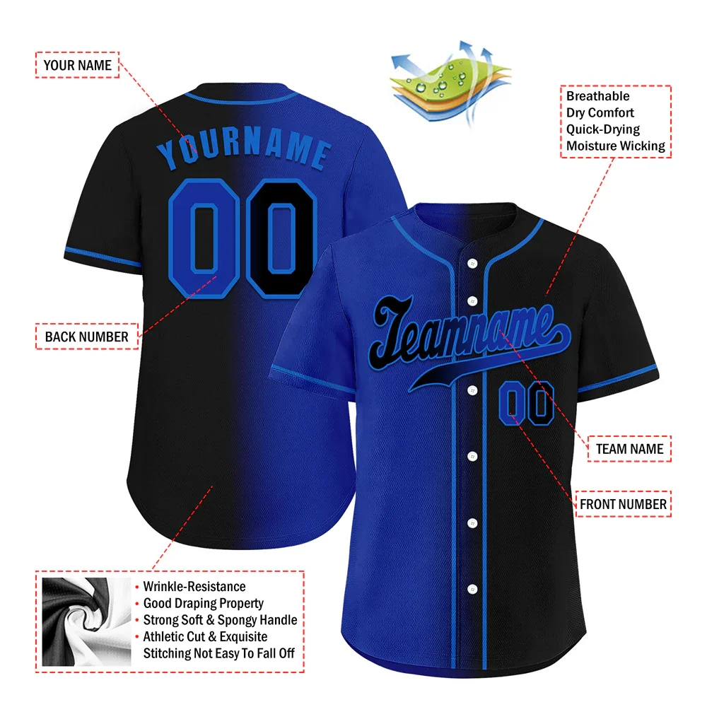 Custom Blue Black Gradient Fashion Black Authentic Baseball Jersey - Coolcustomize