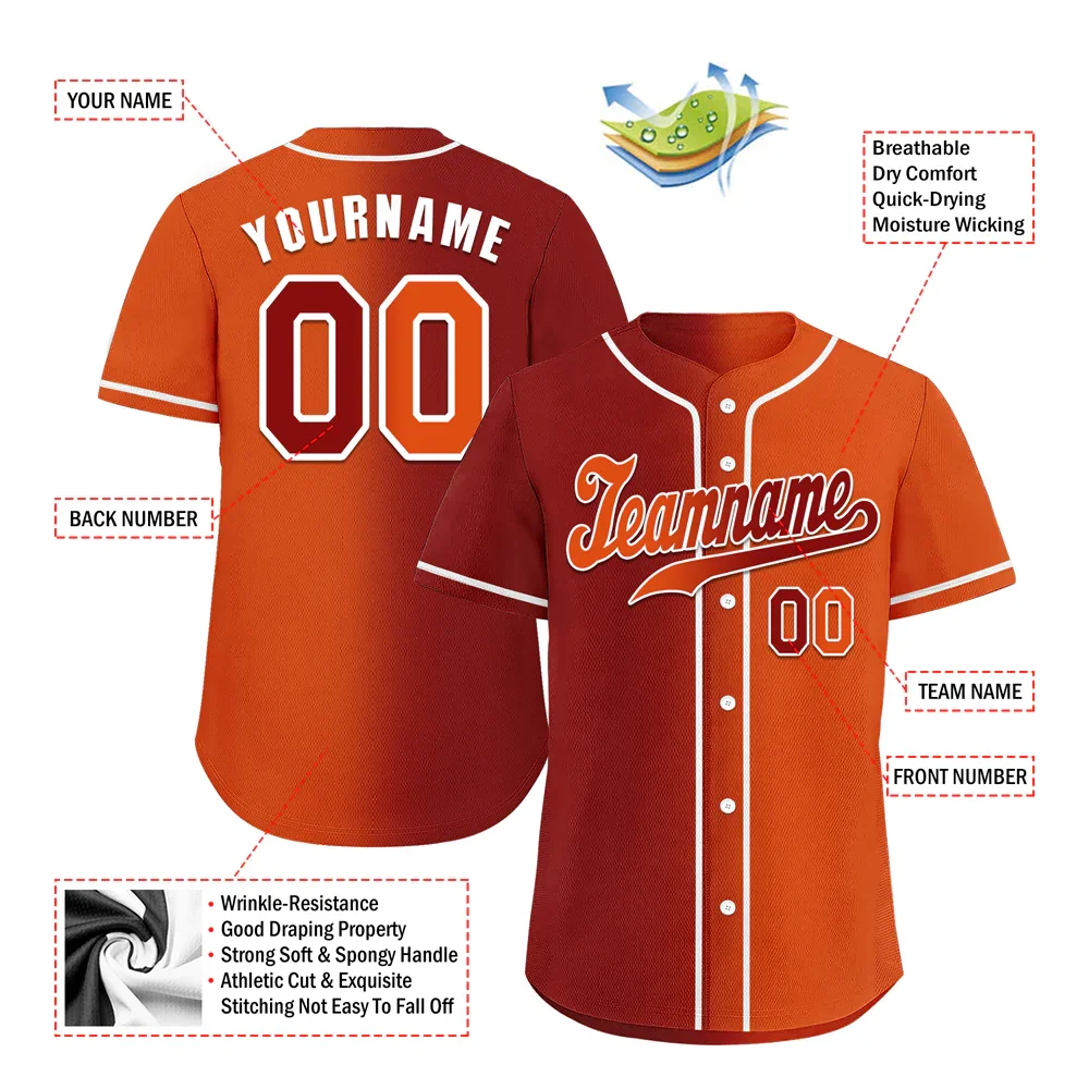 Custom Black Orange Gradient Fashion Orange Authentic Baseball Jersey - Coolcustomize