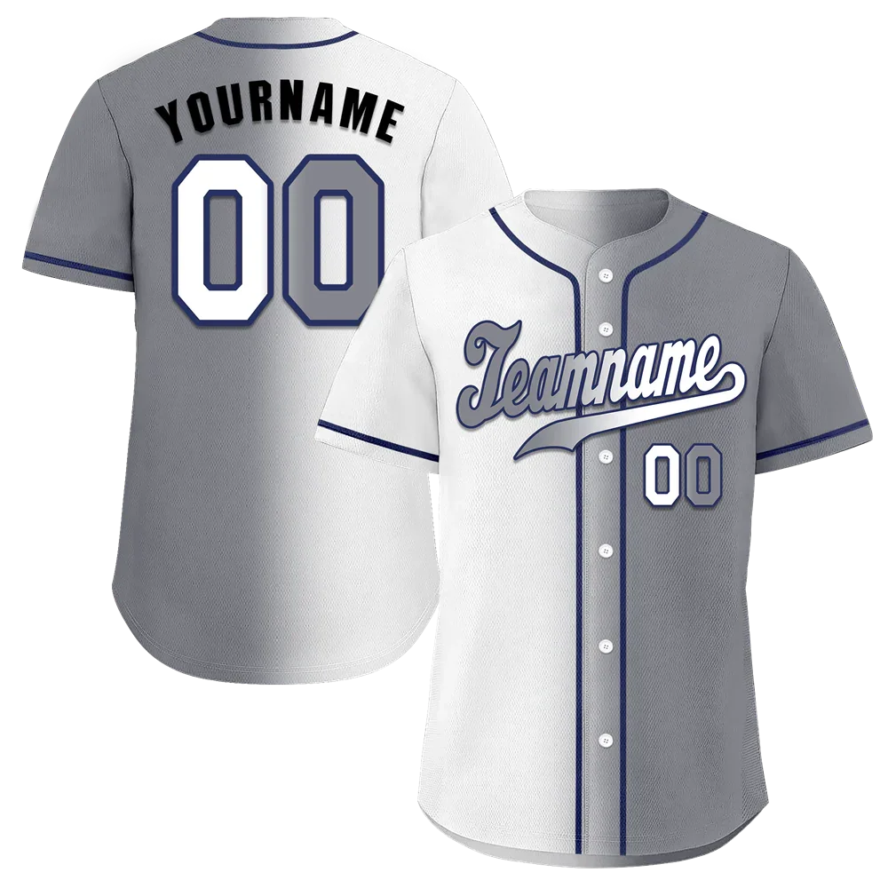 Custom White Grey Gradient Fashion Grey Authentic Baseball Jersey - Coolcustomize