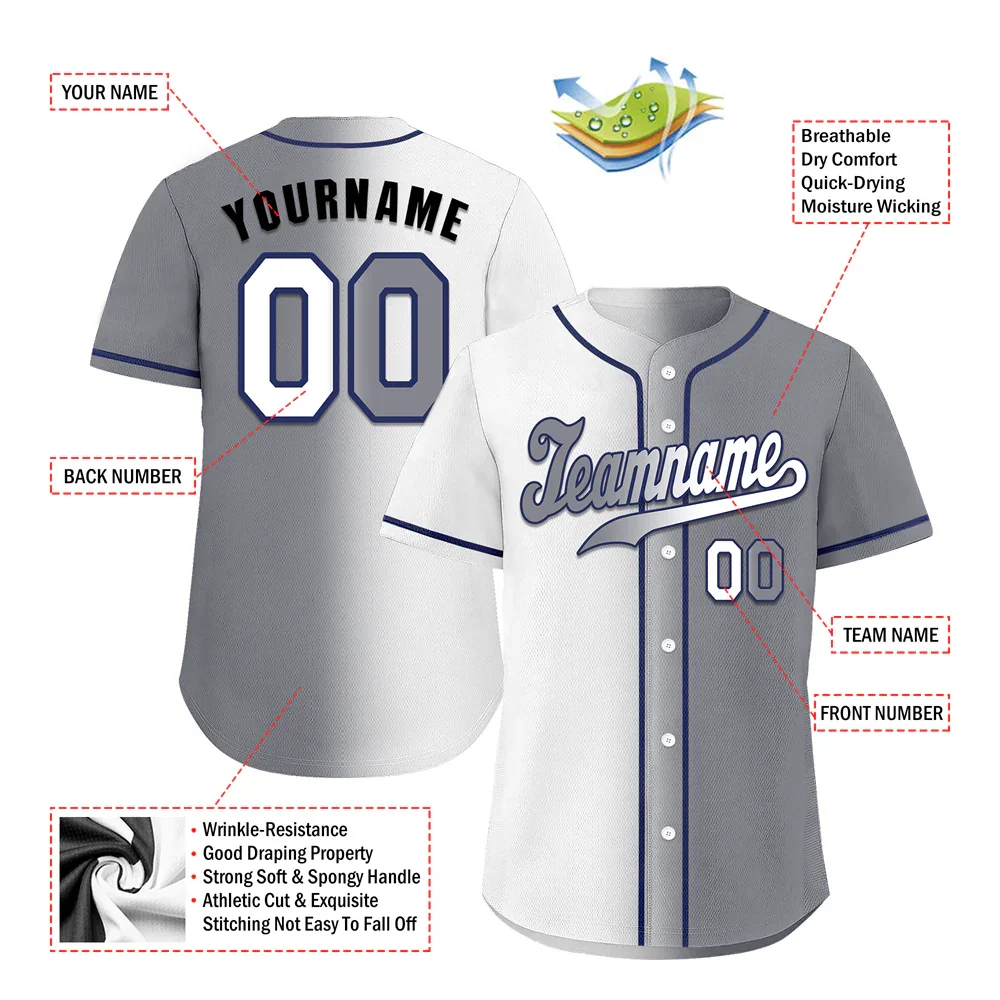 Custom White Grey Gradient Fashion Grey Authentic Baseball Jersey - Coolcustomize