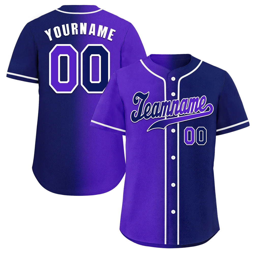 Custom Purple Blue Gradient Fashion Blue Authentic Baseball Jersey - Coolcustomize