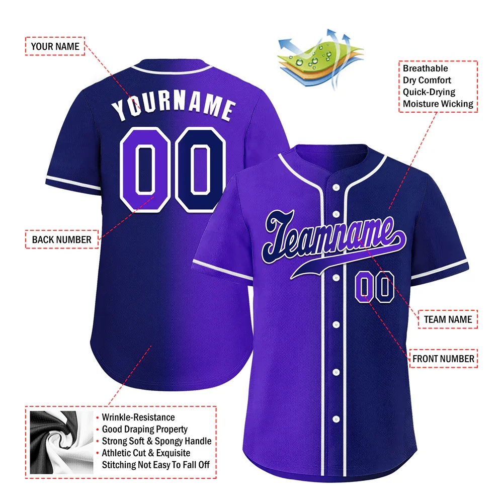 Custom Purple Blue Gradient Fashion Blue Authentic Baseball Jersey - Coolcustomize