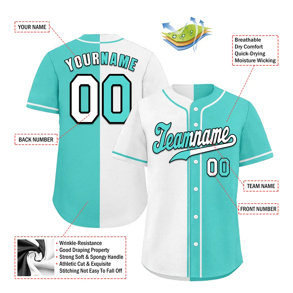 Custom White Aqua Gradient Fashion Aqua Authentic Baseball Jersey - Coolcustomize