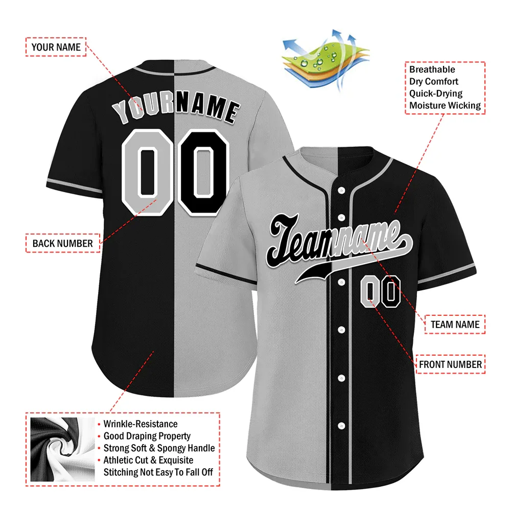 Custom Grey Black Gradient Fashion Black Authentic Baseball Jersey - Coolcustomize