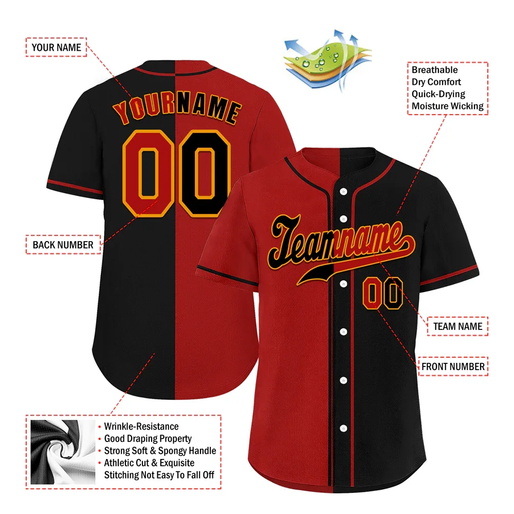 Custom Red Black Gradient Fashion Black Authentic Baseball Jersey - Coolcustomize