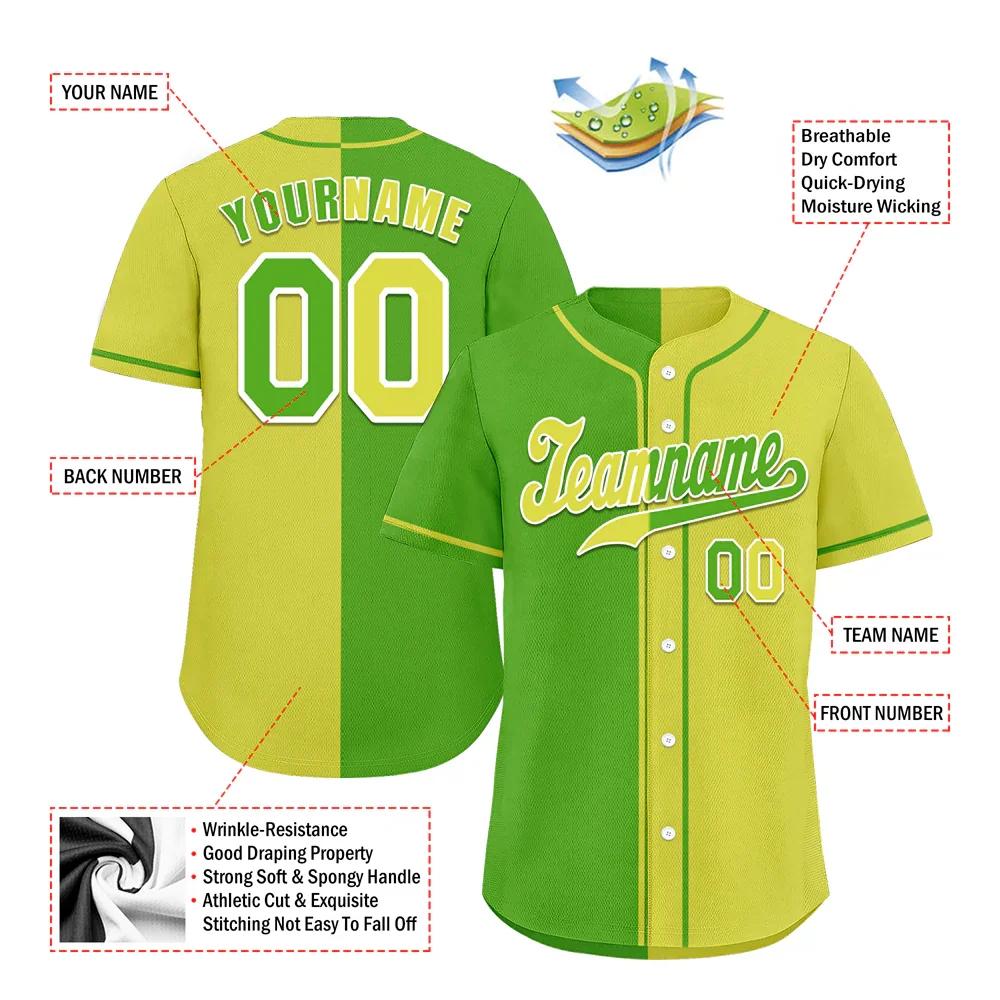 Custom Green Yellow Gradient Fashion Yellow Authentic Baseball Jersey - Coolcustomize
