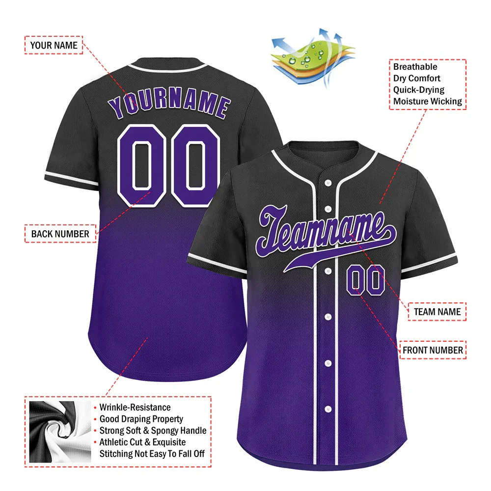Custom Black Purple Fade Fashion Purple Authentic Baseball Jersey - Coolcustomize