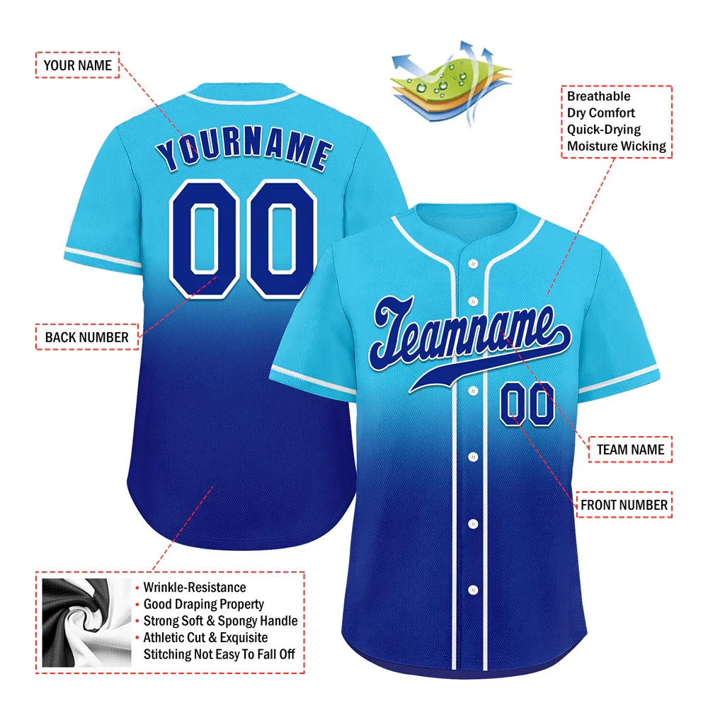 Custom Aqua Blue Fade Fashion Blue Authentic Baseball Jersey - Coolcustomize