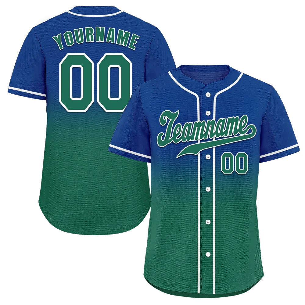Custom Blue Green Fade Fashion Green Authentic Baseball Jersey - Coolcustomize