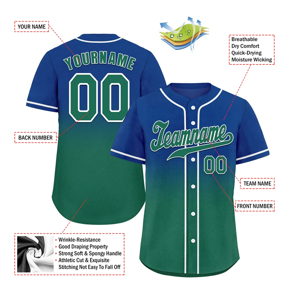 Custom Blue Green Fade Fashion Green Authentic Baseball Jersey - Coolcustomize