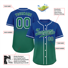 Custom Blue Green Fade Fashion Green Authentic Baseball Jersey