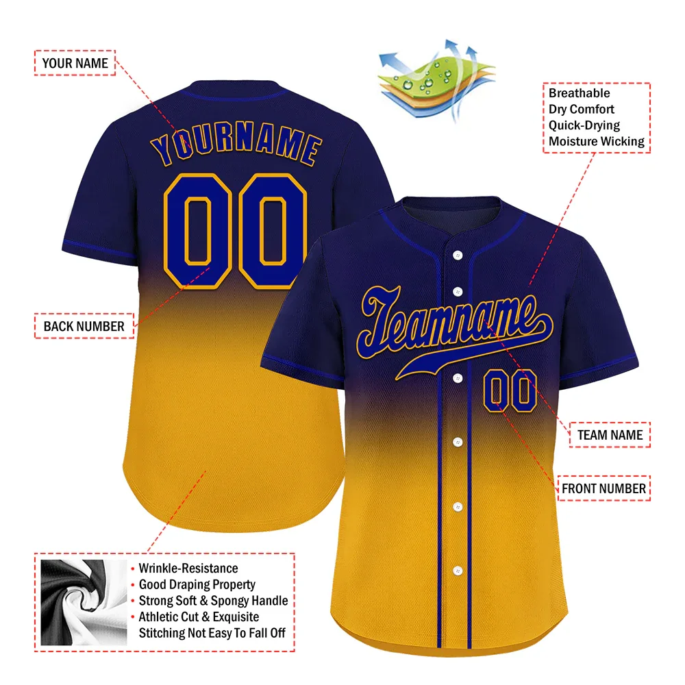 Custom Purple Yellow Fade Fashion Purple Authentic Baseball Jersey - Coolcustomize