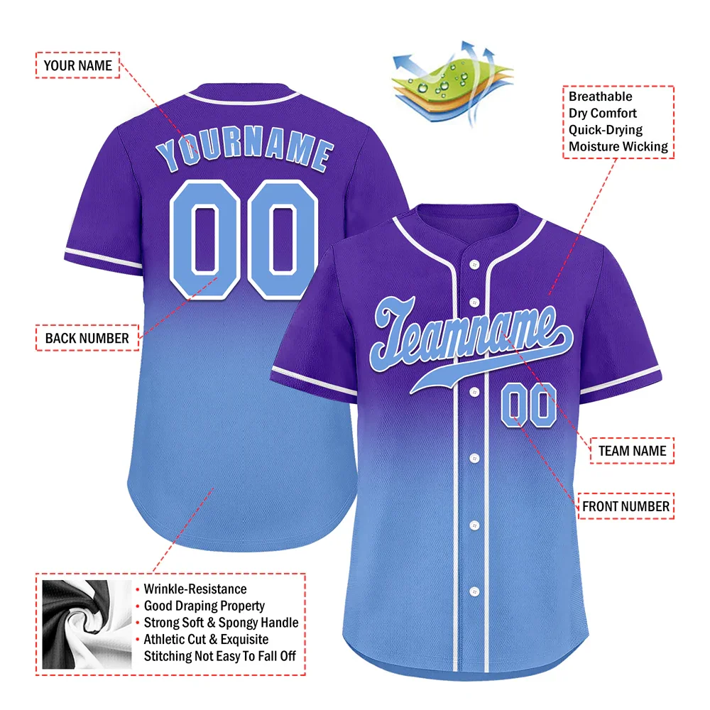 Custom Purple Aqua Fade Fashion Aqua Authentic Baseball Jersey - Coolcustomize