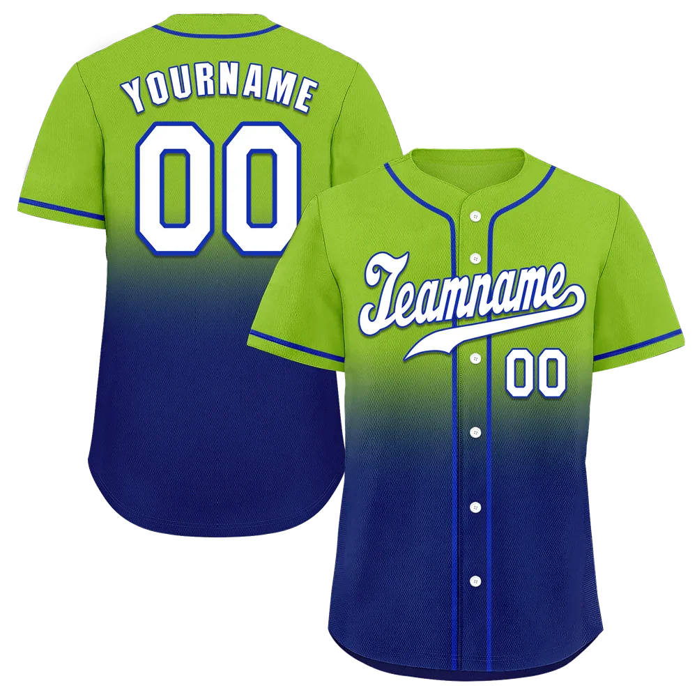 Custom Green Blue Fade Fashion White Authentic Baseball Jersey - Coolcustomize