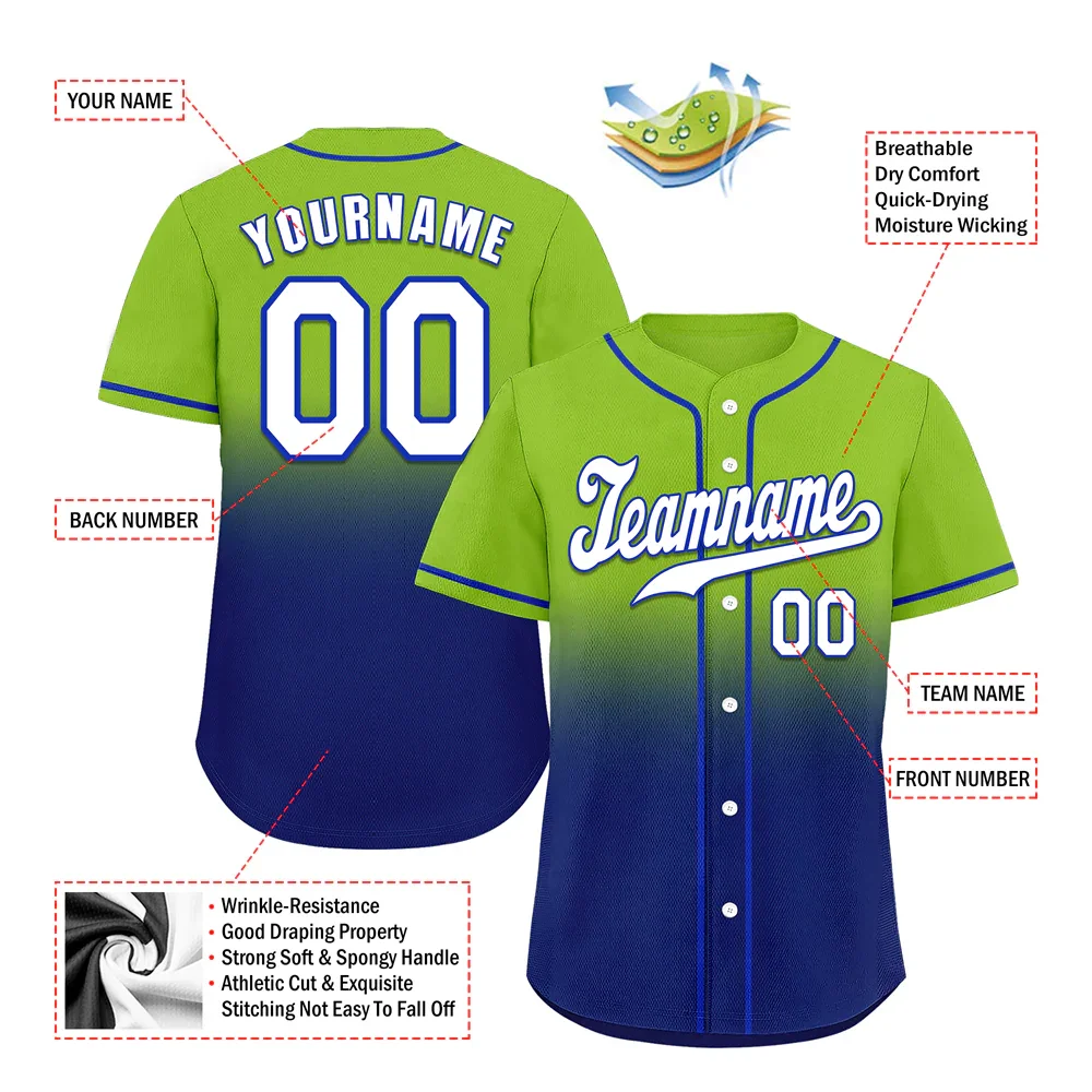 Custom Green Blue Fade Fashion White Authentic Baseball Jersey - Coolcustomize