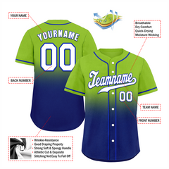 Custom Green Blue Fade Fashion White Authentic Baseball Jersey