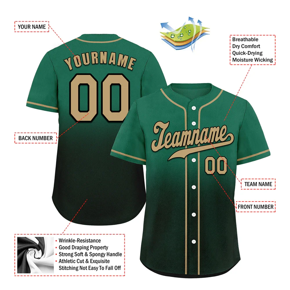 Custom Green Black Fade Fashion Grey Authentic Baseball Jersey - Coolcustomize