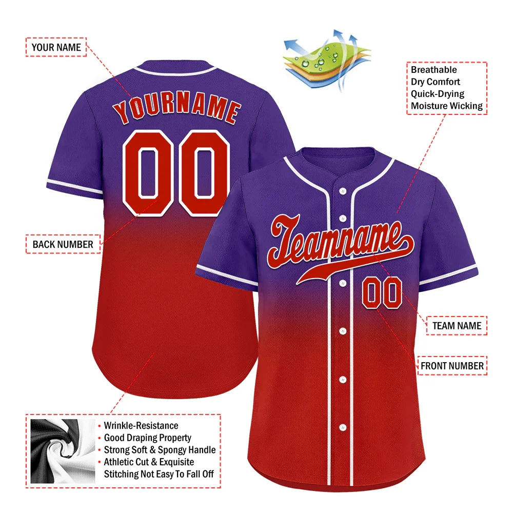 Custom Purple Red Fade Fashion Red Authentic Baseball Jersey - Coolcustomize