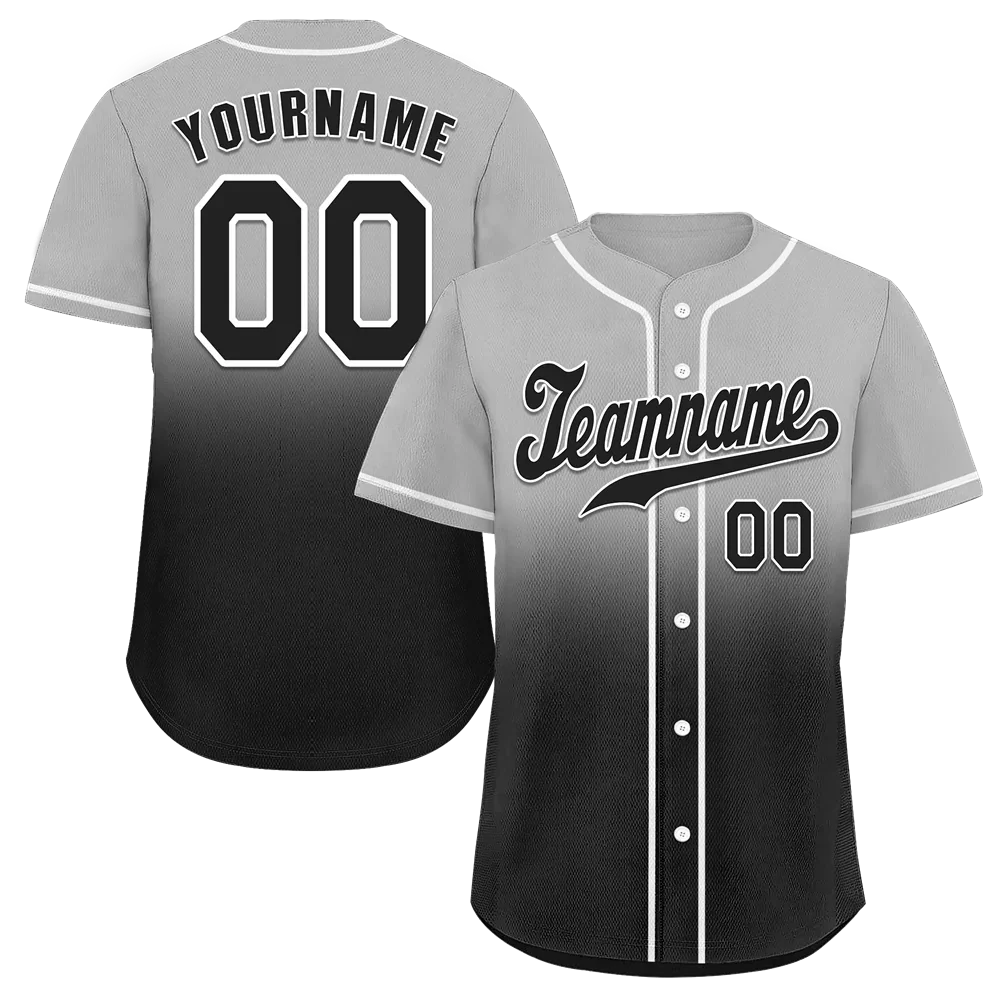 Custom Grey Black Fade Fashion Black Authentic Baseball Jersey - Coolcustomize