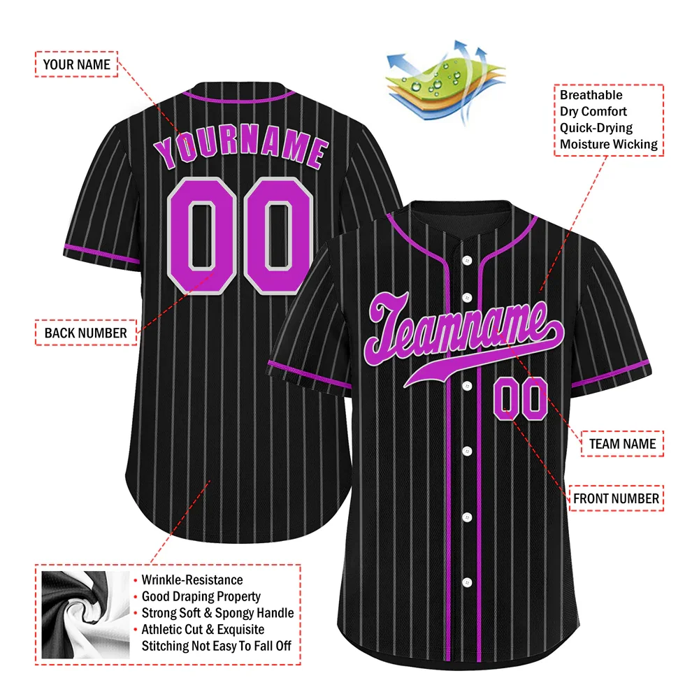 Custom Black Stripe Fashion Purple Authentic Baseball Jersey - Coolcustomize