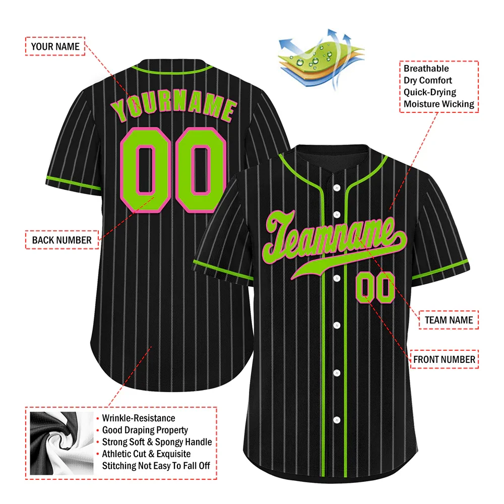 Custom Black Stripe Fashion Green Authentic Baseball Jersey - Coolcustomize