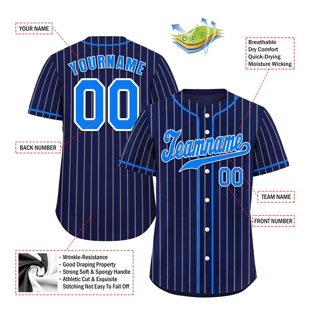 Custom Blue Stripe Fashion Aqua Authentic Baseball Jersey - Coolcustomize