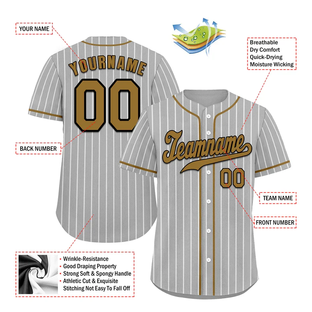 Custom Grey Stripe Fashion Orange Authentic Baseball Jersey - Coolcustomize