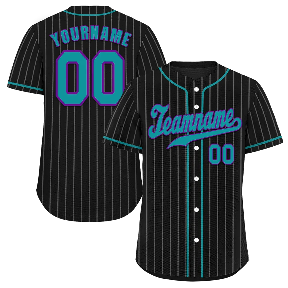 Custom Black Stripe Fashion Aqua Authentic Baseball Jersey - Coolcustomize