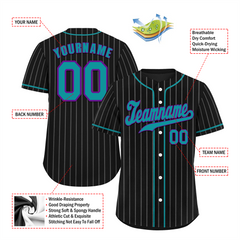 Custom Black Stripe Fashion Aqua Authentic Baseball Jersey