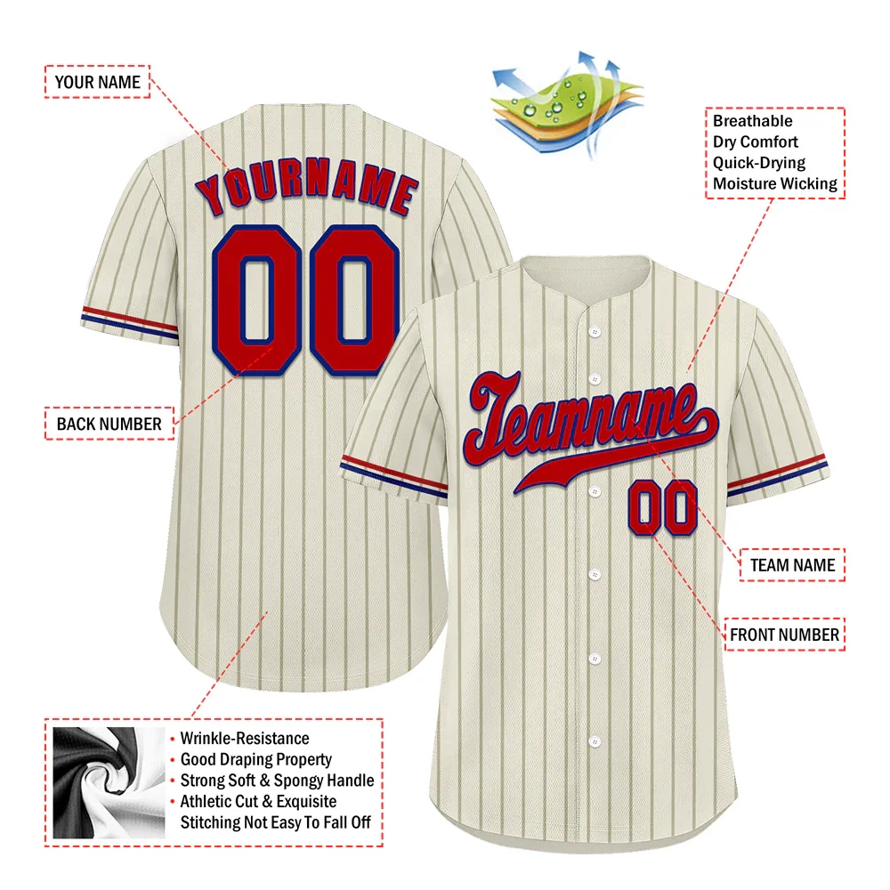 Custom White Stripe Fashion Red Authentic Baseball Jersey - Coolcustomize